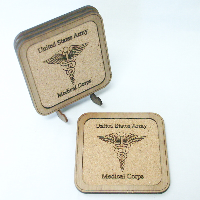 Army Traditional Insignia Cork Coasters with Stand